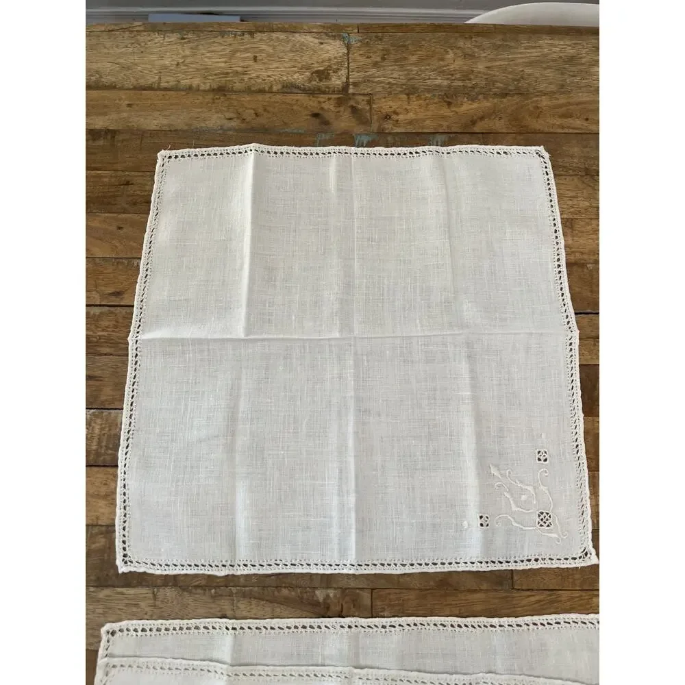 Off White Floral Embroidered Cottagecore Linen Napkins 16